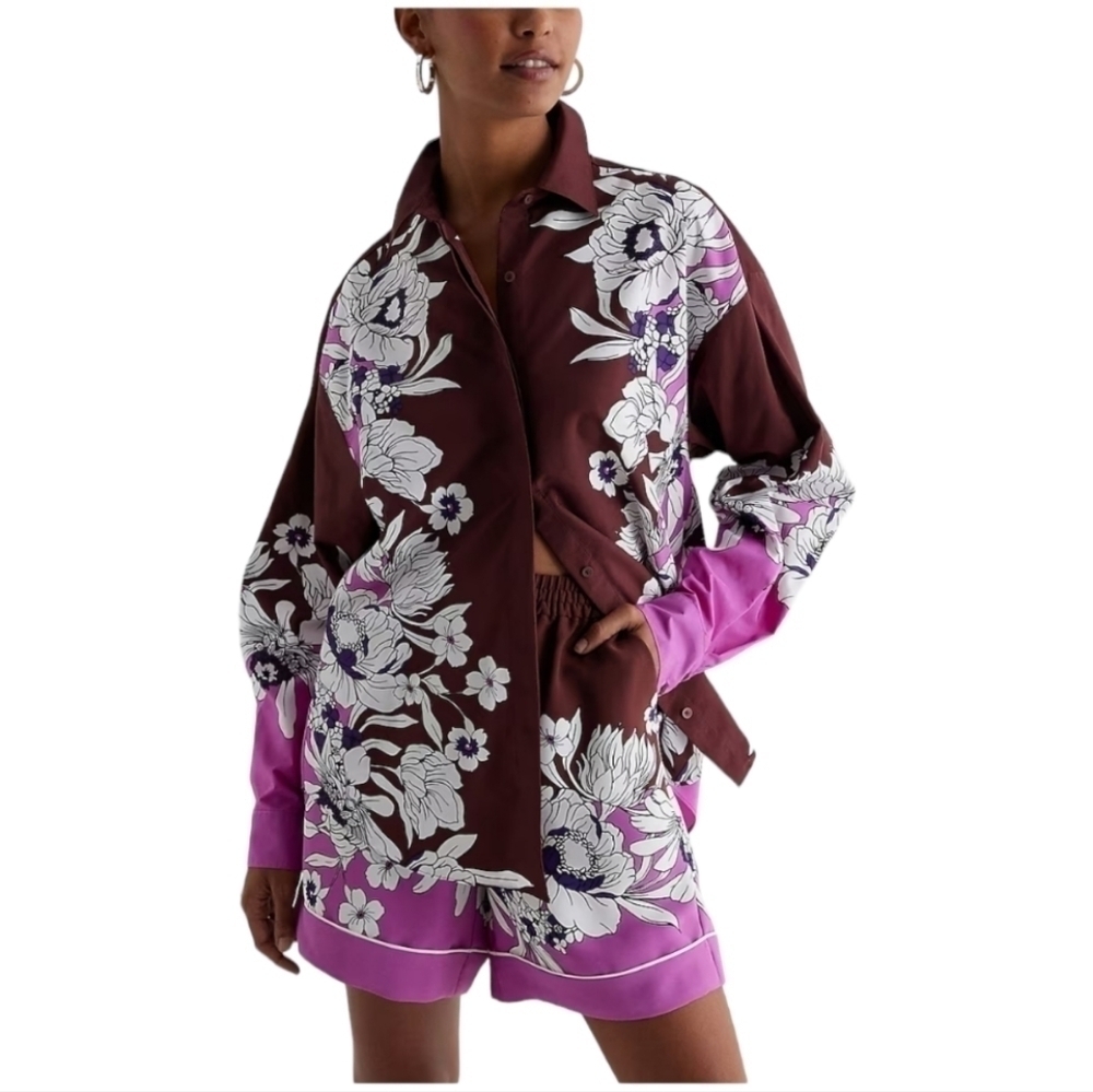 EXPRESS WOMEN'S FLORAL BOYFRIEND PORTOFINO SHIRT, Sz L - Picture 2 of 9